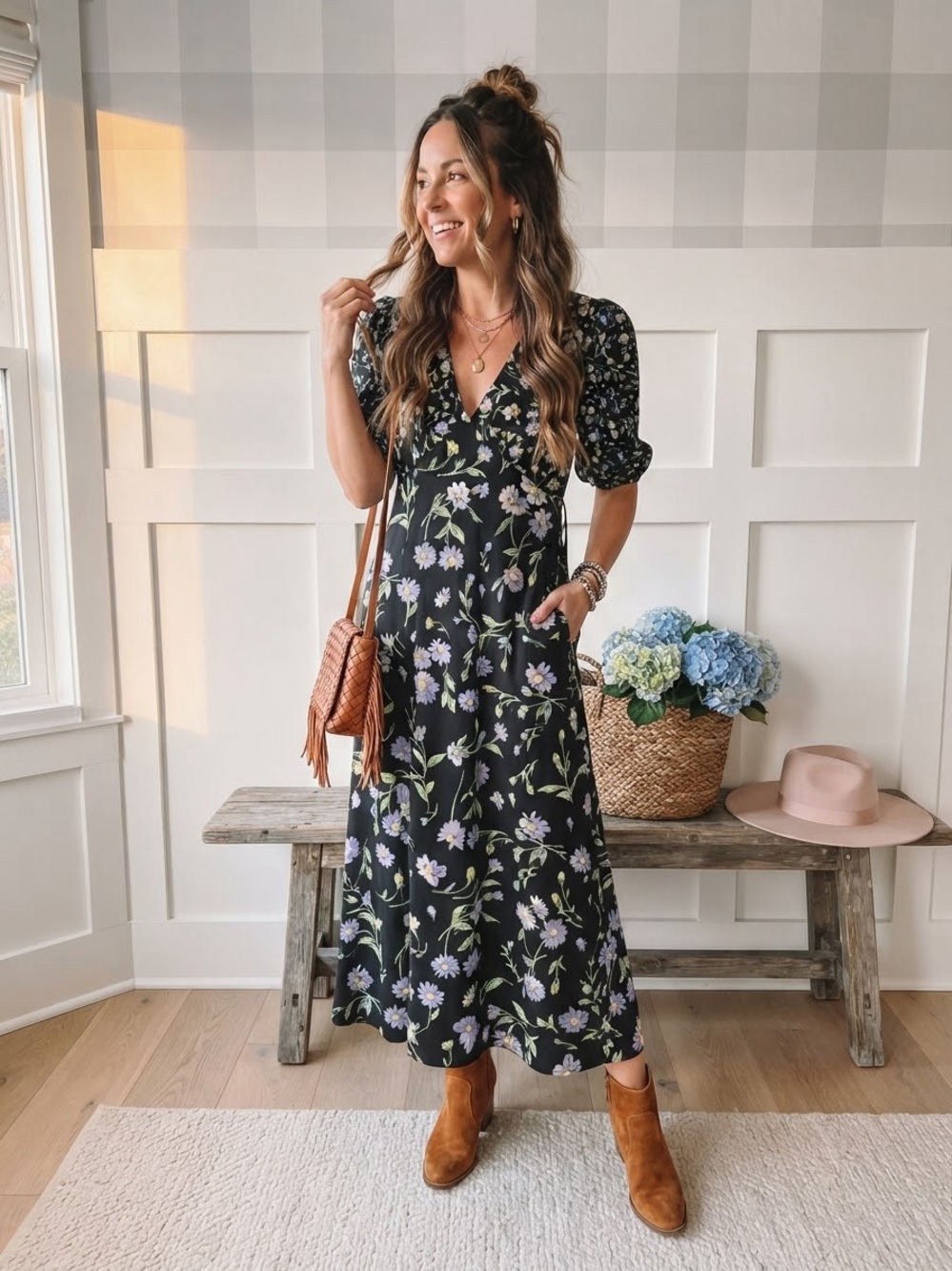 Lipsy Black Floral V-Neck Puff Sleeve Maxi Dress 8